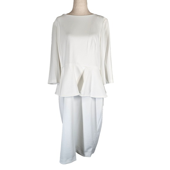 Calvin Klein Womens White Peplum Knee Length Sheath Dress 3/4 Sleeve Size 16 NWT - Picture 1 of 14
